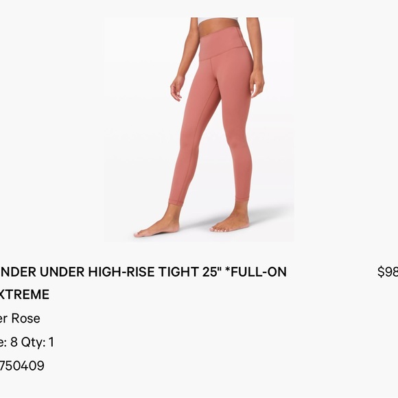 lululemon wunder under high rise tight - full on luxtreme 25” 8 briar rose pink - Picture 4 of 6
